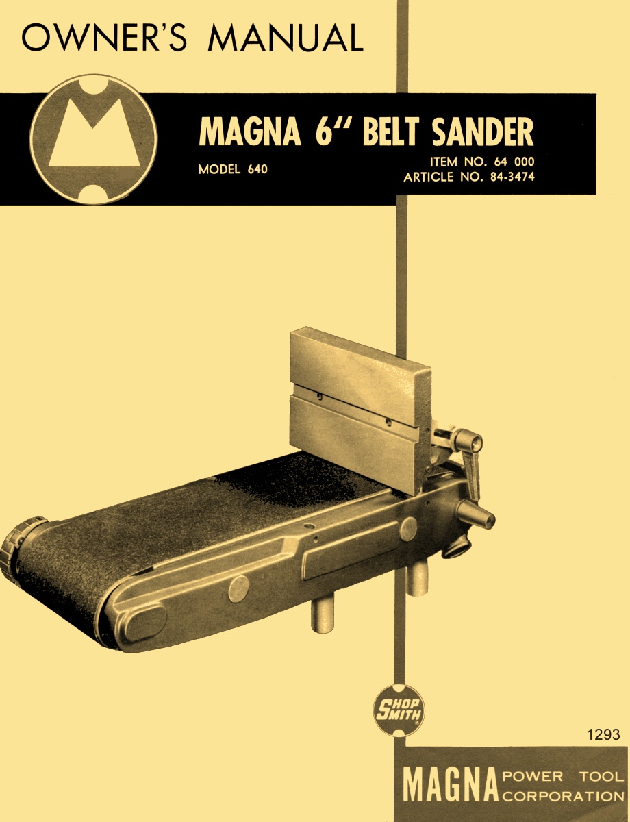 SHOPSMITH Magna 6″ x 48″ Belt Sander Attachment Model 640 Owner’s, Instructions, Parts Manual 10 ...